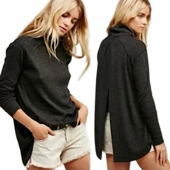 WE THE FREE BY FREE PEOPLE SPLIT BACK LONG SLEEVE TURTLENECK TUNIC TOP - Picture 1 of 8